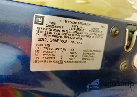 2008 Chevrolet Equinox Ls from USA, damaged, VIN 2CNDL13F586014909